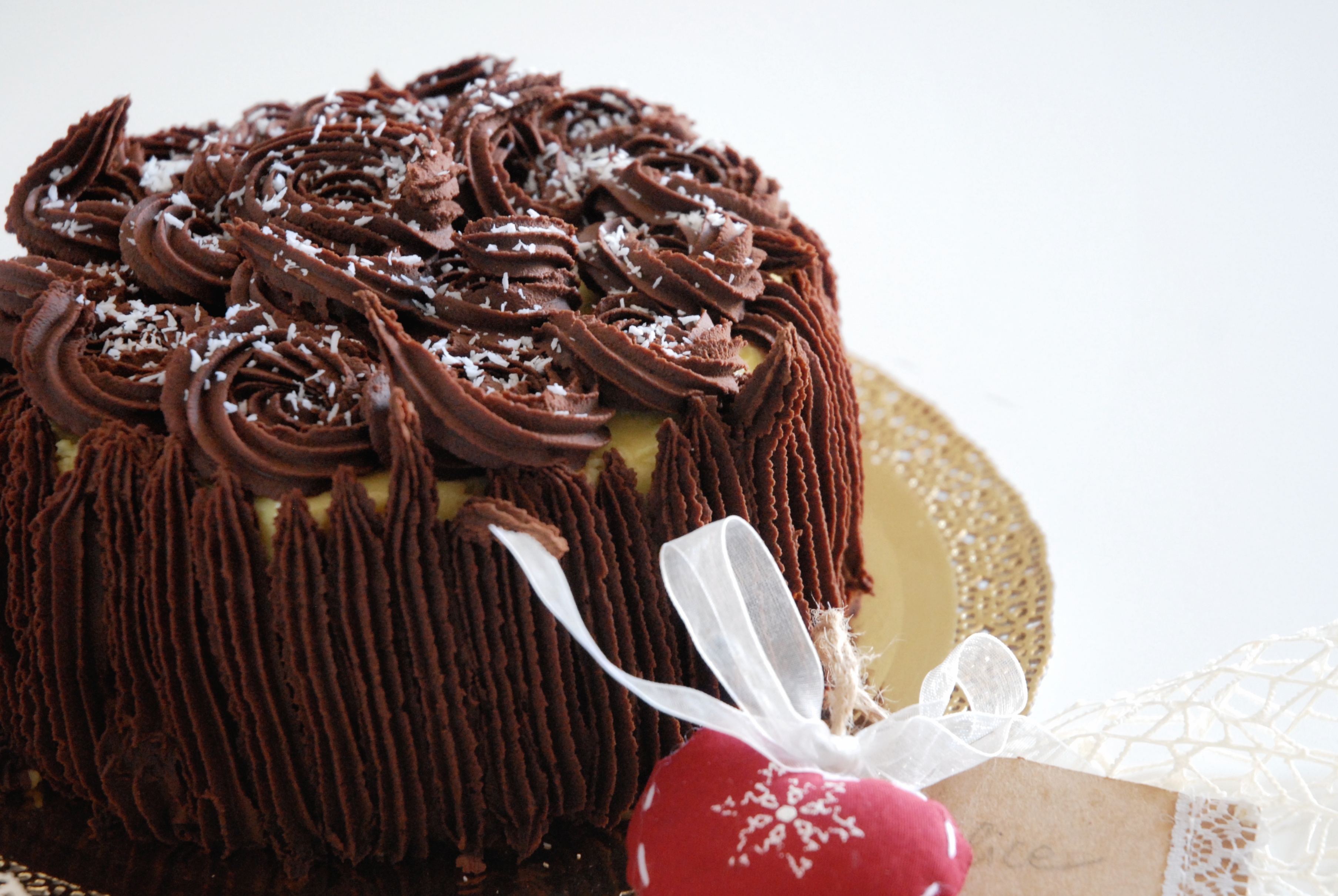 Torta al cacao con crema al cocco e ganache fondente