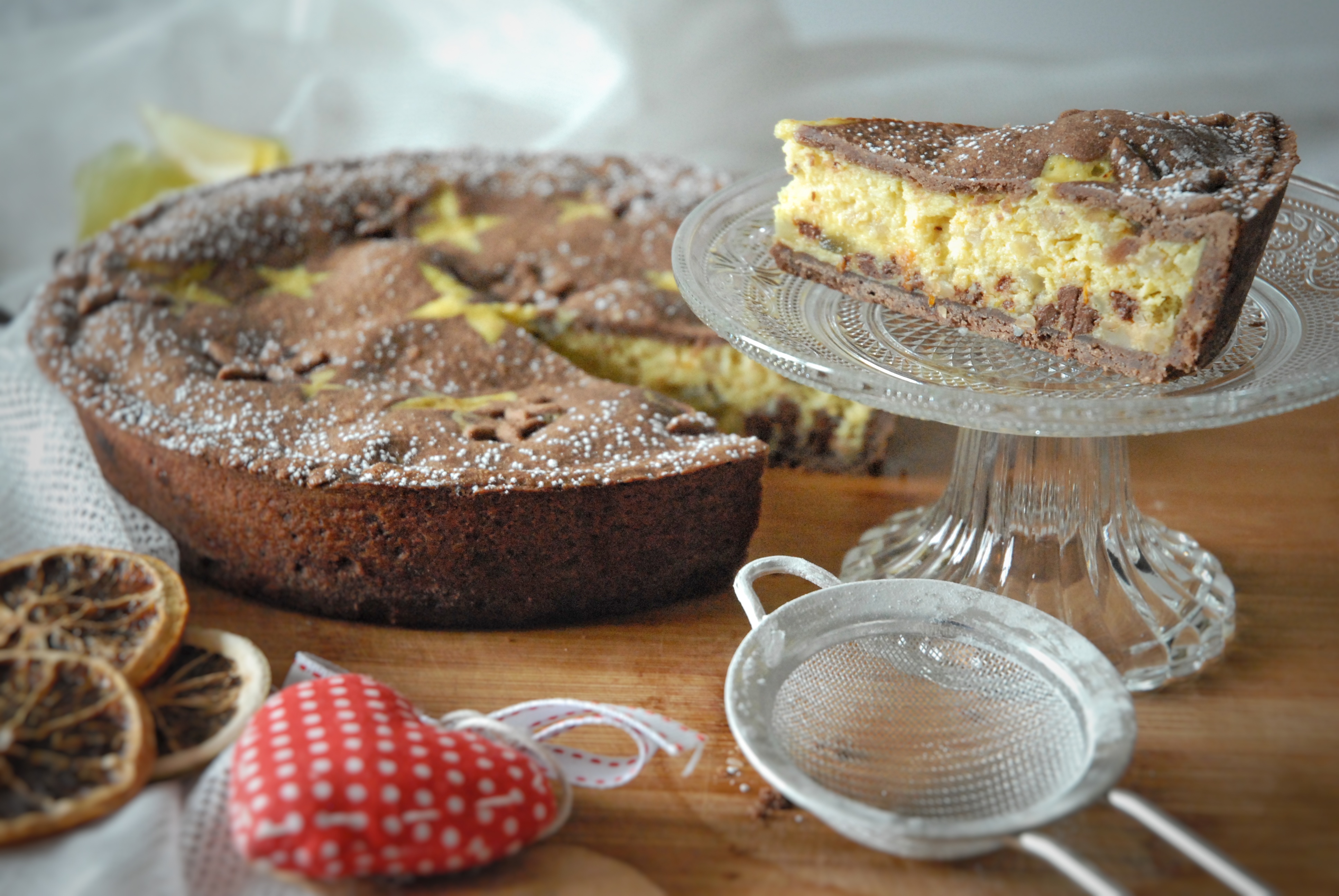 Pastiera al cacao con gocce di cioccolato