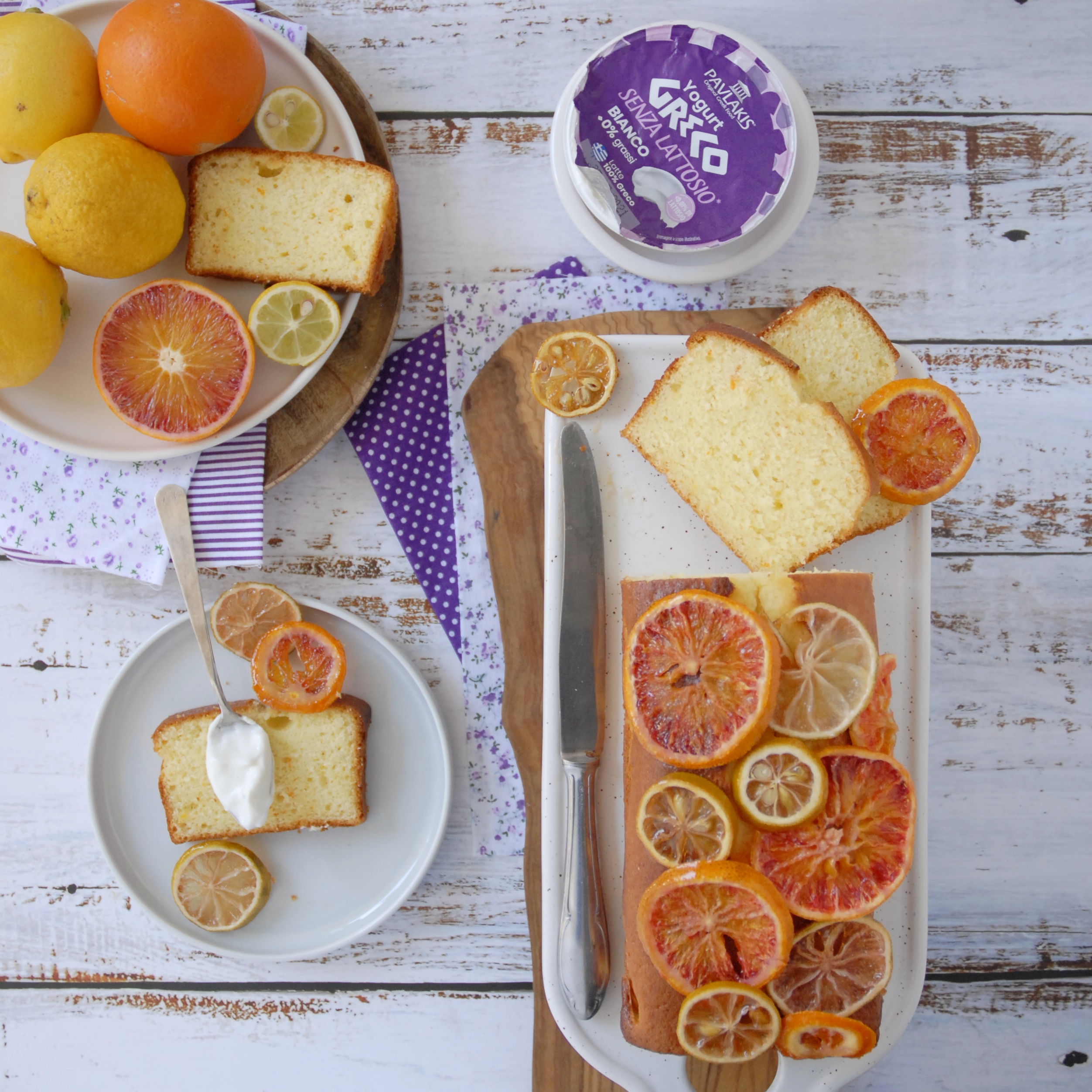 Plumcake con yogurt greco senza lattosio agli agrumi caramellati