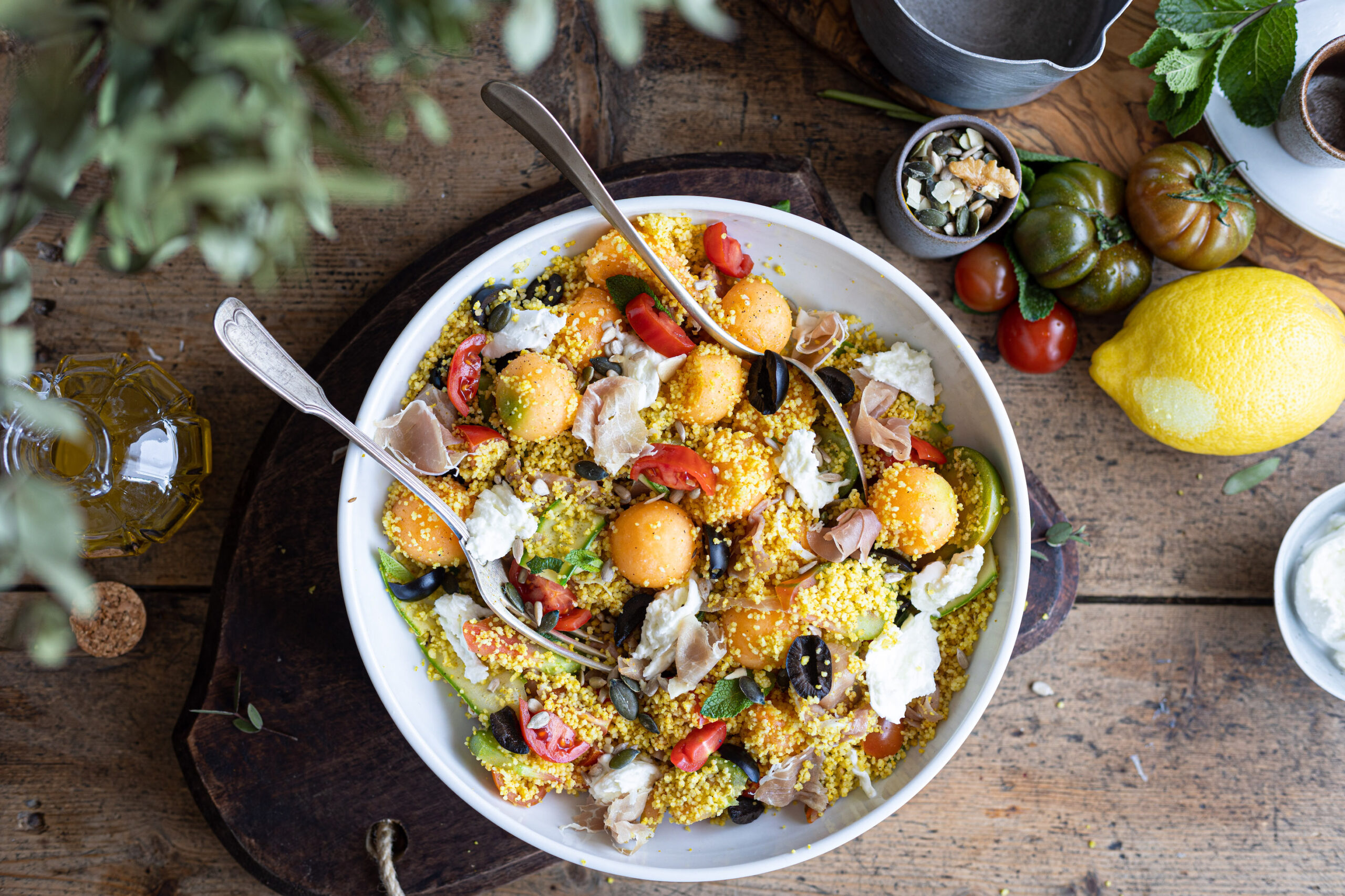 Tabouleh estivo melone, crudo e bufala